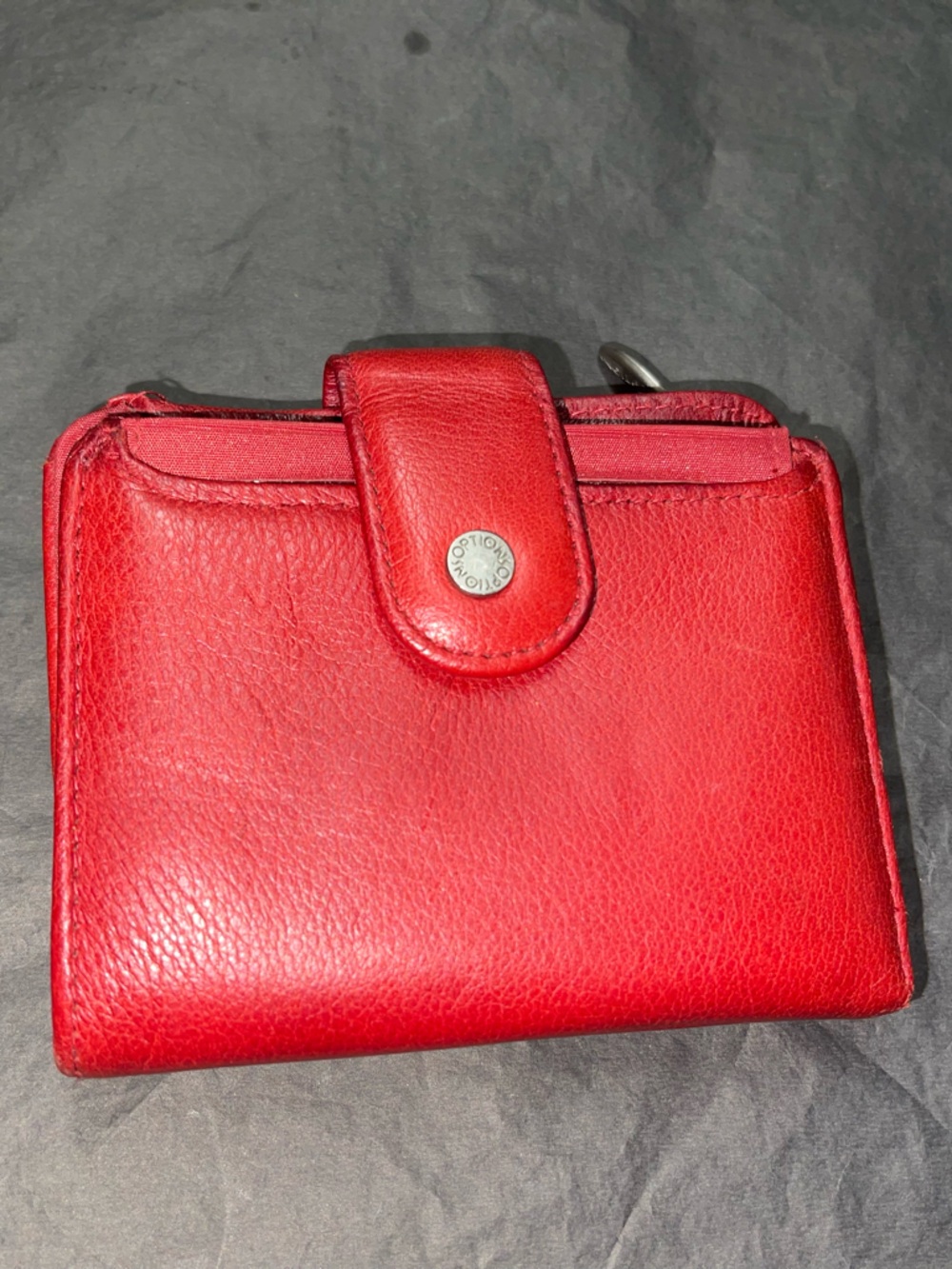 Options Red Genuine Leather Snap Wallet